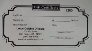 Lotus Cuisine Gift Certificate
