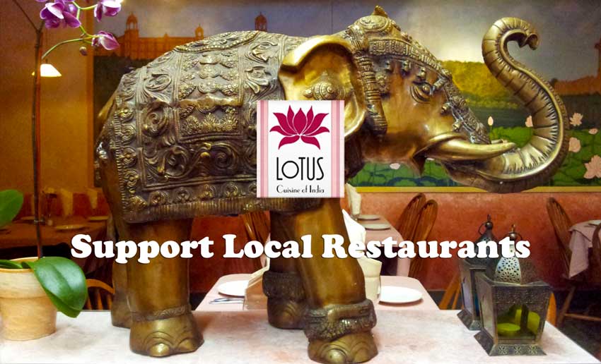 Lotus Cuisine of India - Support Local Restaurants - Restaurant display, logo and text.