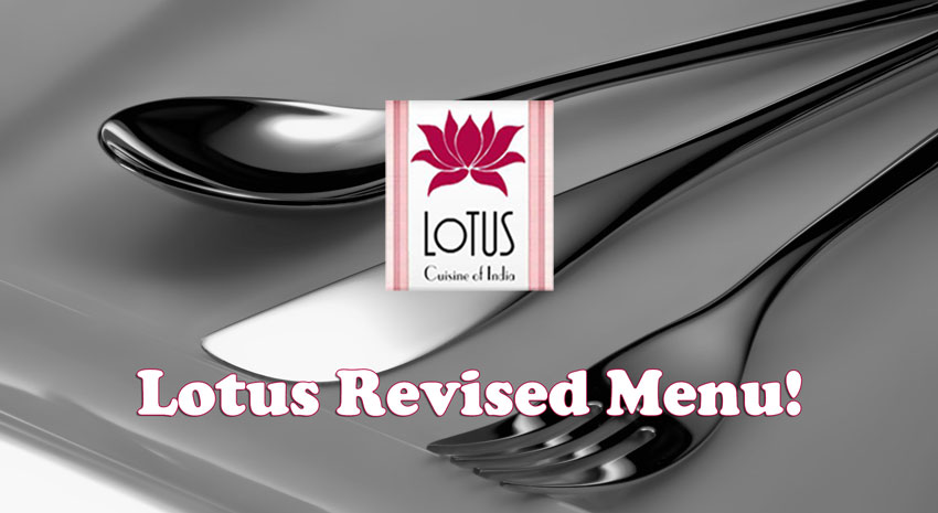 Lotus Cuisine of India - Revised Menu - Cutleries, logo and text
