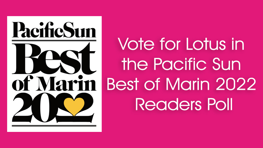 Lotus Cuisine of India - Pacific Sun Best of Marin 2022 Readers Poll - Logo and texts.