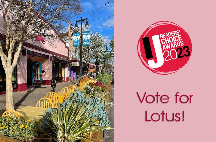 Lotus Cuisine Of India - Marin IJ Readers Choice Awards 2023 - Lotus patio, logo and texts.