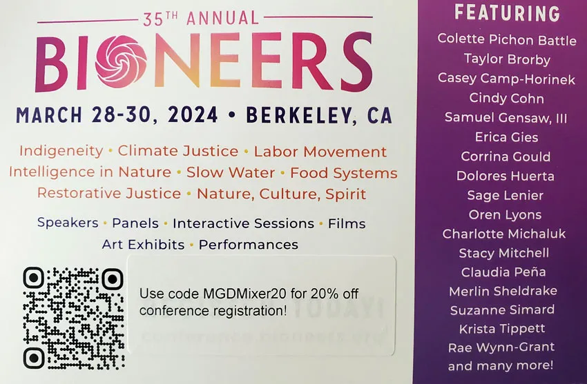 Lotus Cuisine of India - 35th Annual Bioneers - March 28 - 30 - Coupon - Logo, QR Code and texts. 